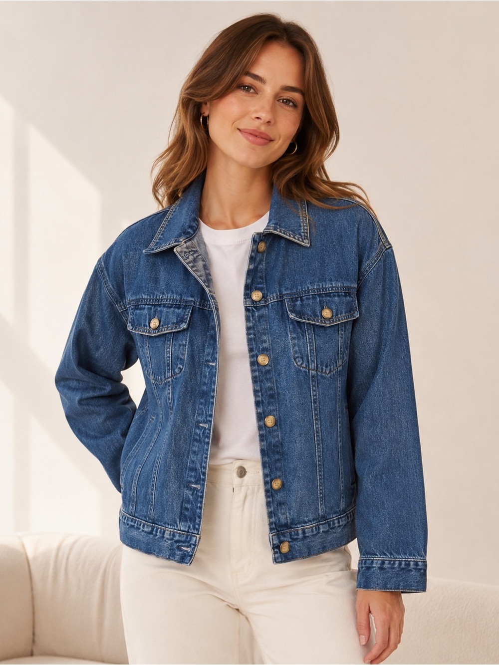 Talbots Petites Classic Blue Denim Jacket - Women's Casual Trucker Jacket